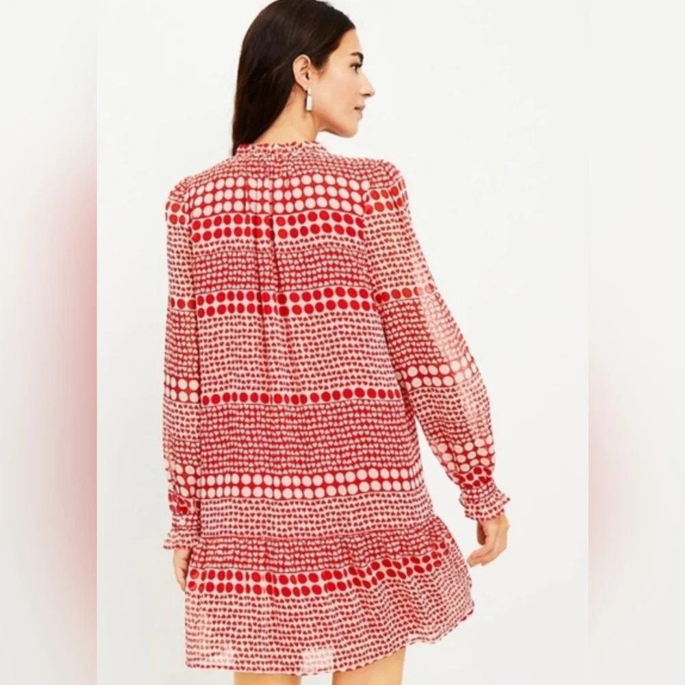 Loft Sheer Heart Ruffled Tunic Date Night Brunch Party Midi Dress